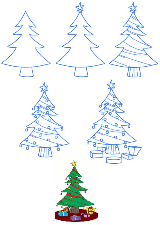 رسم تخطيطي لشجرة عيد الميلاد كيفية رسم شجرة التنوب الطبقة الرئيسية