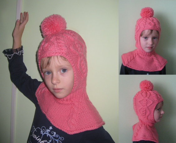 Binden Sie einen ungewöhnlichen Hut mit einem Mädchen 3 Jahre mit Stricknadeln. Babykappen mit Stricknadeln.